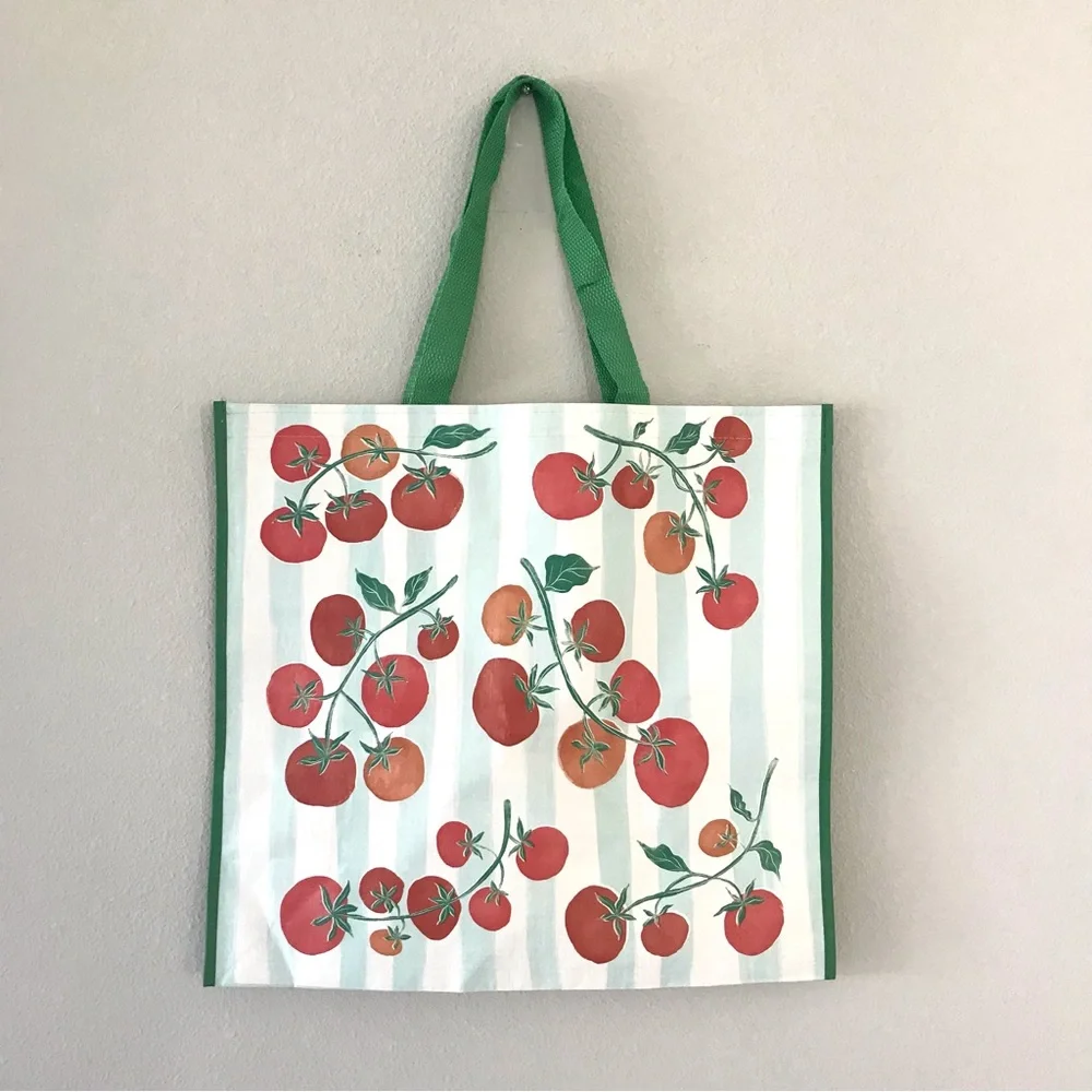 Tomato Print Reusable Shopper Tote Bag Green and Red